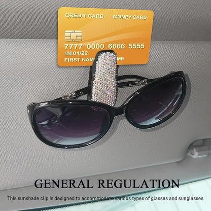 2PCS Bling Rhinestone Car Sun Visor Glasses Holders with Anti-Scratch Sponge, Sunglass Holder for Car, Ticket Card Clip Sunglasses Mount, Auto Eyeglass Hanger Clip for Women Girls (White) - Image 4