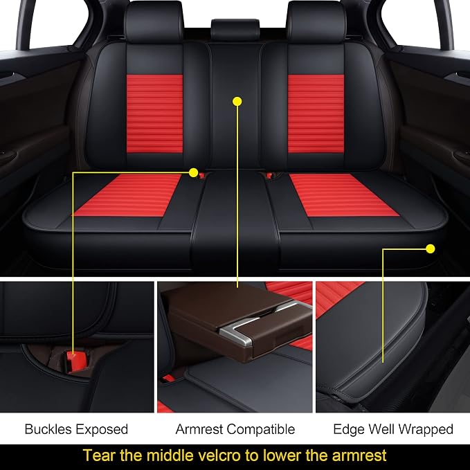 Car Seat Covers Full Set, Faux Nappa Leather, for Sedans and SUVs | Full Set, Waterproof, Airbag Compatible - Image 8