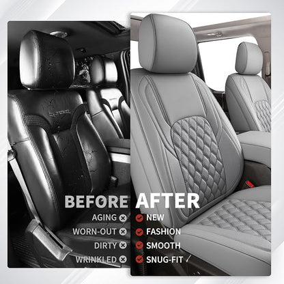Huidasource Tacoma Front&Back Seat Covers, Gray Leather Car Seat Cushion Cover Accessories Fit for 2016-2023 Double & Crew Cab Toyota Tacoma SR SR5 Limited TRD Sport/Pro/Off Road(Full Set/Gray) - Image 7