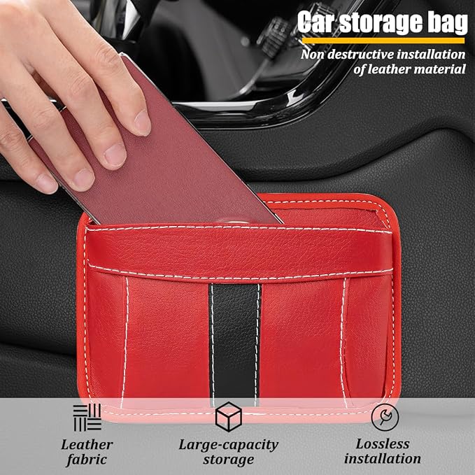 Car Seat Side Pocket Organizer, Leather Vehicle Seat Gap Filler Organizer, Automotive Console Side Cell Phone & Sunglasses Holder Storage Bag, Universal for SUV Automobile Truck (Red) - Image 3