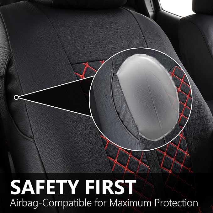 Truckiipa Toyota Tacoma Front Seat Covers, Waterproof Leather Seat Cushion Covers Fit for 4th Gen 2024-2026 Toyota Tacoma Double Crew Cab SR SR5 Limited TRD Sport/Off Road, Front Pair, Black&Red - Image 4