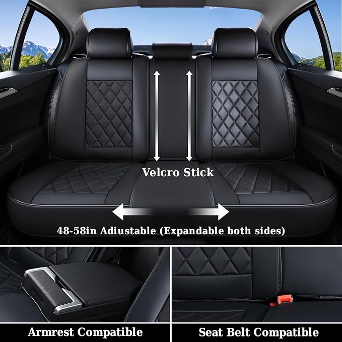 Coverado Car Seat Covers Full Set, Front and Back Seat Covers for Cars, Luxury Faux Leather Waterproof Seat Covers, Black Car Seat Covers, Car Seat Protector Accessories Universal Fit Most Vehicles - Image 2