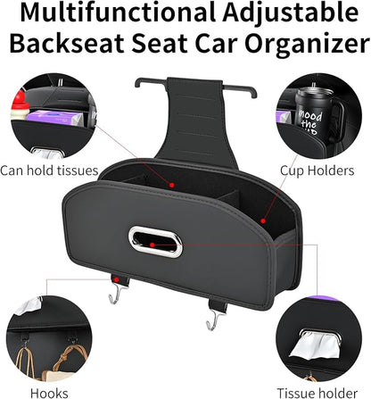 Backseat Seat Car Organizer, Multifunctional Adjustable Car Organizers and Storage, Universal Car Seat Organizer, Car Tissue Organizer with Cup Holder, Black - Image 3