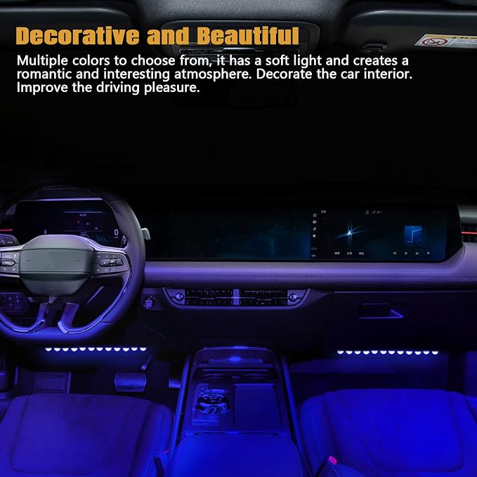 wuyaoyao Car LED Strip Light, Ambient Lighting Kit w/USB Port, Blue | 12V 24 LED Lights for Decor, RGB Neon Atmosphere Lamps, Under Dash Ambient Night Light, Universal Car Accessories - Image 6