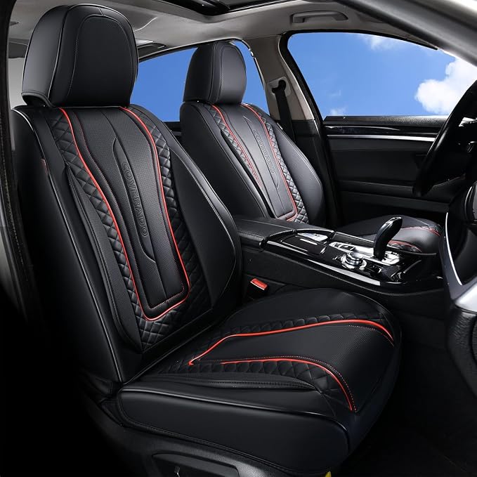 Coverado Car Seat Covers Full Set, Leather Seat Coversfor Cars, Front and Back Seat Covers, Waterproof Car Seat Protectors Car Seat Cushions Universal for Most Vehicles, Black&Redline - Image 9