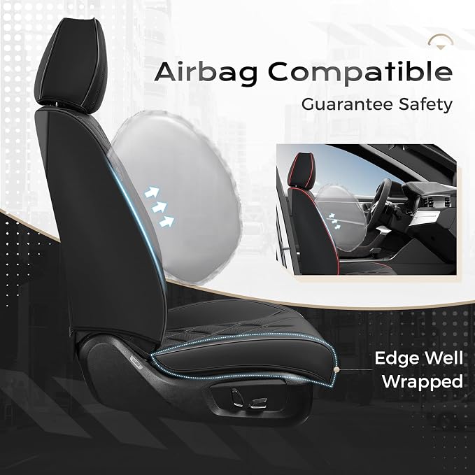 Coverado Car Seat Covers, Front Covers for Cars, Car Seat Cover Front Seats, Automotive Seat Cover, Waterproof, Leather Car Seat Cushion, Universal Interior Seat Protectors for Most Cars Black - Image 3