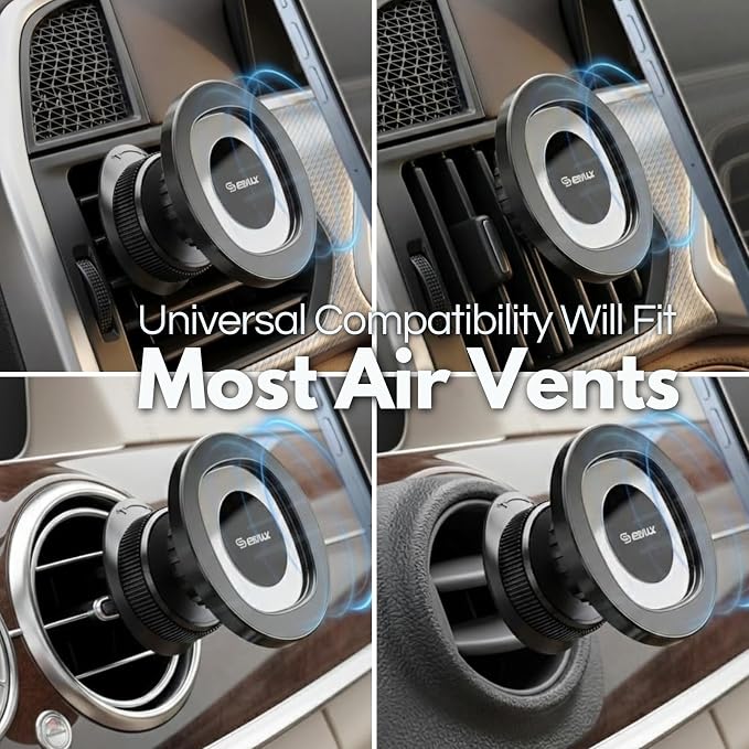 Magnetic Car Phone Mount Air Vent Holder wtih Metal Ring | Strong Magnetic Hold, Magnetic Case Compatible, Adjustable Angle, Secure Air Vent Clip, Clear Windshield View - Image 8