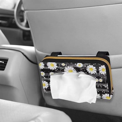 Biyejit 2 Pack Car Tissue Holder, Music Daisy Car Decorative Hanging Napkin Case, PU Leather Tissue Box for Car Sun Visor, Backseat - Image 4