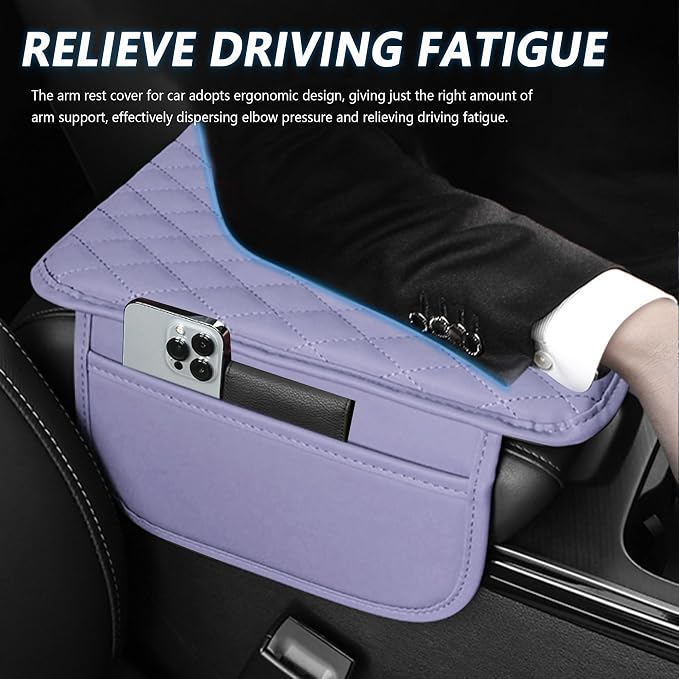 Stacool Upgraded Car Center Console Cover,Microfiber Leather Car Armrest Cover Cushion with 2 Storage Bags,Universal Car Armrest Storage Box (Purple) - Image 4