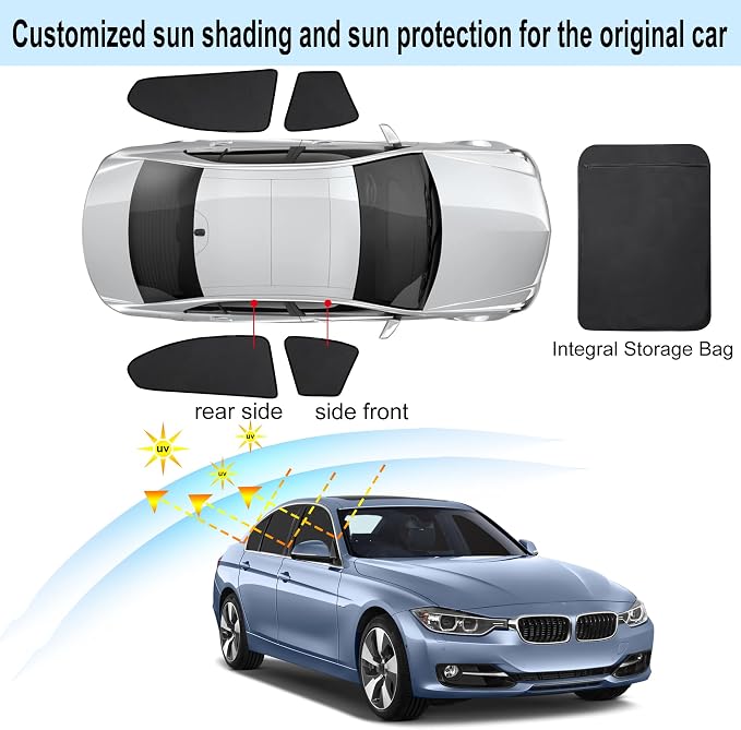 Front Side Half Window Shade Foldable Custom Fit for BMW F30/F31/F80/M3 2012-2019 Car Window Shades for Side Window Sun Shade UV Protection Heat Insulation for Camping Sleeping 4PCS - Image 3