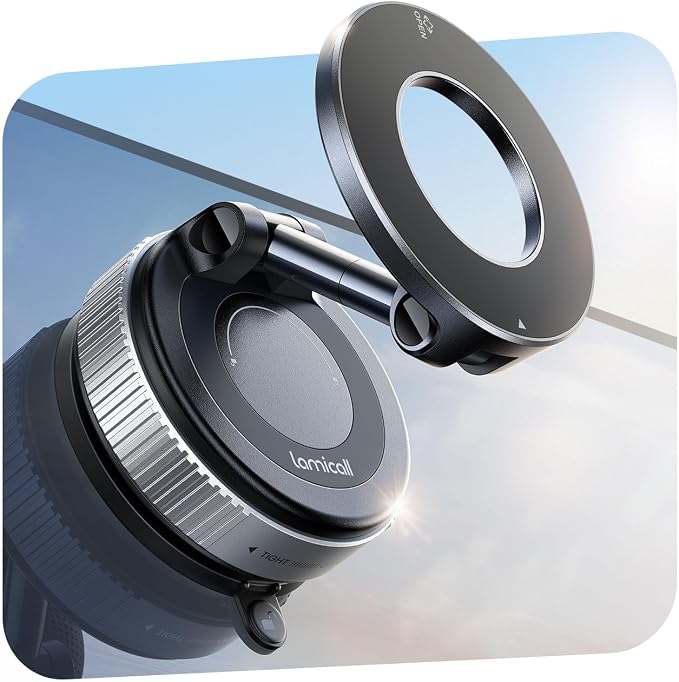 Lamicall for MagSafe Car Mount 70LBS Vacuum Suction Dashboard & Windshield | 20X Magnet Car Phone Holder 360° Foldable Magnetic Phone Holder for Your Car fit iPhone 17 16 15 14 Pro Max Gift Truck Silver by Lamicall