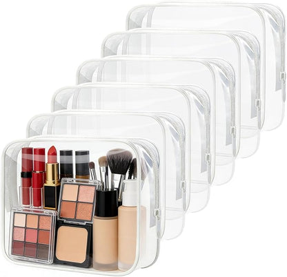 6 Pcs Large Clear Makeup Bags, TSA Approved Toiletry Bags for Travel, Waterproof Clear Pouches with Zipper, Plastic Cosmetic Organizer Case for Women Men Vacation Bathroom Essentials (White Large) by YOQIVEXU