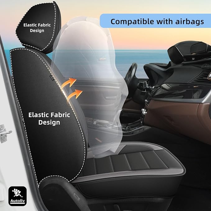 Car Seat Covers Fit for Infiniti QX30/QX50/QX55 2018-2026 Full Set | Faux Leather Waterproof Automotive Seat Protectors,Compatible with Airbags,Easy to Install,5 Seats Grey - Image 4