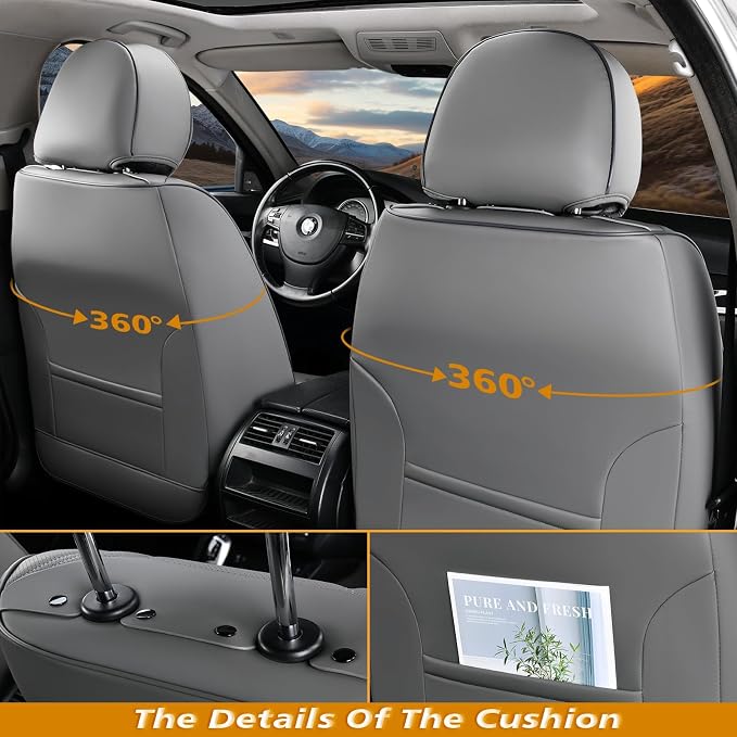 Coverado Car Seat Covers, Car Seat Covers Front Seats, 2-Pack Front Seat Cover, Nappa Leather Waterproof Seat Covers, Car Seat Protectors, Automotive Seat Covers Universal Fit for Most Vehicles Gray - Image 2