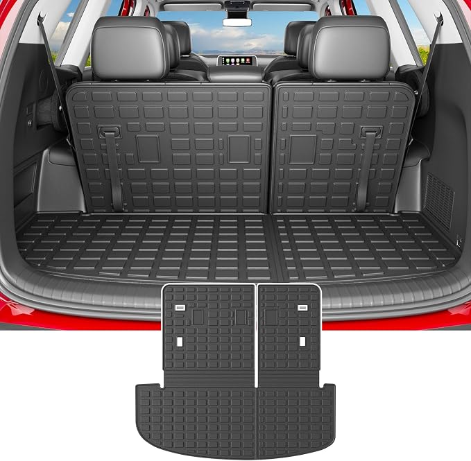 powoq Cargo Mat with Backrest Mat Compatible with 2020-2025 Kia Telluride | Trunk Mat with Backrest Mats TPE All Weather Protection , Durable Replacement for 2020-2025 Kia Telluride Accessories by powoq