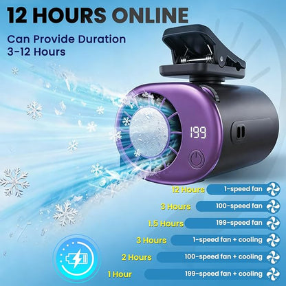 2026 Car Clip on Fan Air Conditioner with Led Display - 360° Rotation Stroller Mini Clip Fan Portable Personal Clip-On Air Conditioner for Shirt Silent Rechargeable Exhaust for Kitchen (Purple) - Image 3