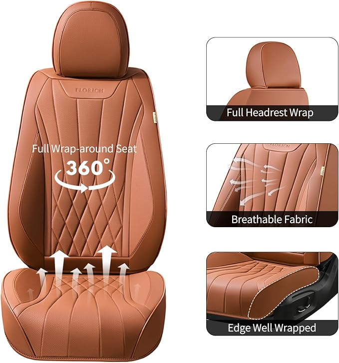 FLORICH Premium Leather Car Seat Covers, Automotive Seat Covers Universal Fit Most Vehicles, Quick Setup Car Seat Protector Car Accessories (Brown, 2 Front Set) - Image 4