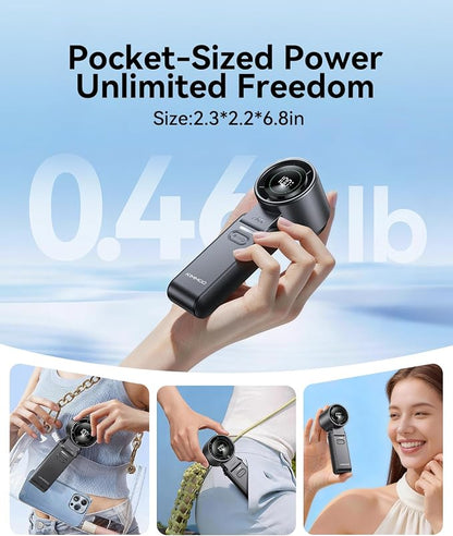 KIMMOO 3-in-1 Portable Handheld Turbo Fan-100 Speeds,Powerful 20000 RPM, 12Hrs Cooling, LED Display, 120° Rotation, USB Rechargeable Mini Hand Held Personal Fan for Travel Makeup Outdoor Indoor, Black - Image 7