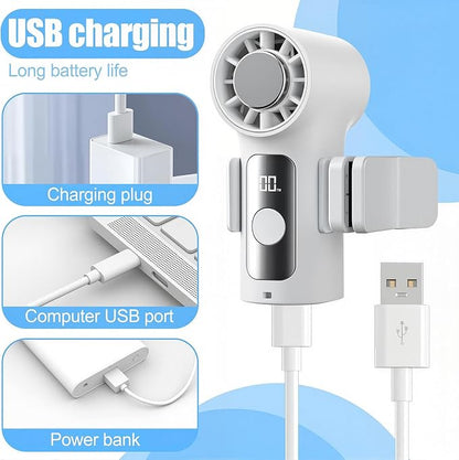 Mini Portable Clip on Fan with LED Display & 6 Wind Speed Levels | Lightweight ABS Clip Fan for Stroller/Office/Camping/Beach - 360° Clamp, Neck Strap, 3000mAh Battery, Semiconductor Cooling - Image 5