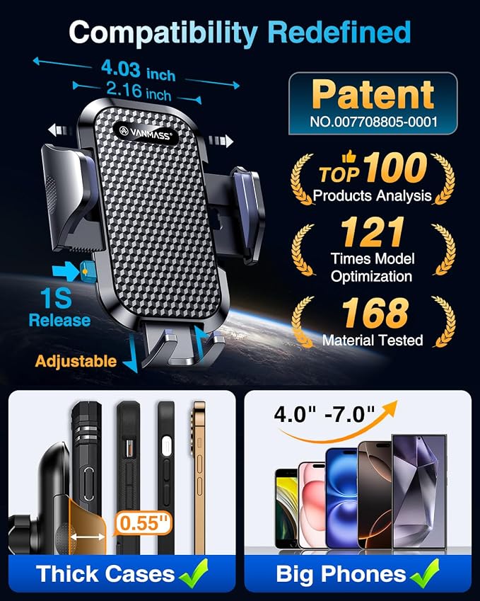 VANMASS Car Phone Holder 2026 Ultimate Military-Grade Strongest Suction & Clip Windshield Dashboard【Newest Best Strongest】Cell Phone Shower & Wall Mounts for iPhone 17 Pro Max 16 15 14 13 Android - Image 6