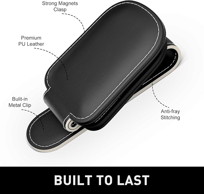 Sunglasses Holder for Car Visor, Magnetic Leather Car Sunglass Holder, Car Sun Visor Glasses Hanger Clip, Car Interior Accessories for Women Men, Fits All Size Eyeglasses - Image 2