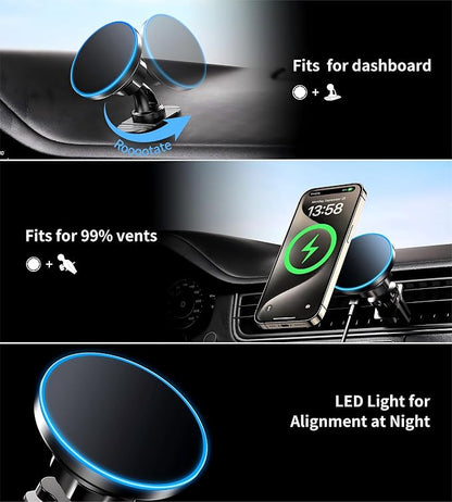 BHHB for iPhone 17 Magsafe Car Mount Charger, [2026 New] 15W 2in1 Magnetic Wireless Car Charger, fits for Magsafe Car Charger, Vent/Dashboard Phone Holder Mount for iPhone 17 16 15 14 13 12 Series - Image 3