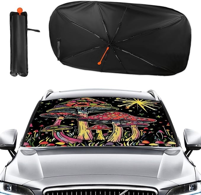 Retro 70's Psychedelic Hippie Car Windshield Sun Shade Foldable Umbrella Auto Sunshade for Car Truck SUV-Blocks Sun Visor Protector-Keeps Your Vehicle Cool - Image 2