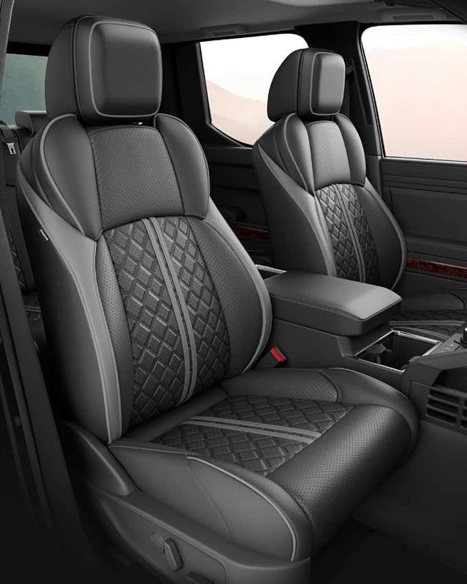 RIDEPOSH Custom Leather Seat Covers for Toyota Tacoma Double Cab 2024-2026 | full set, BKgray, OEM fit, premium waterproof leather, anti-slip, extra pockets, long-term durability, airbag compatible by RIDEPOSH