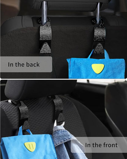 Sparkling Car Seat Hooks, 4 Pack, Black Purse Holder for Car Headrest, Chic Automotive Accessories for Women Essentials Handbag Clothes Coats Grocery Bags - Image 7