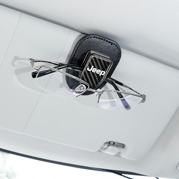 Sunglasses Holder, Leather Glasses Holders Compatible with Jeep Series Car Sun Visor, Eyeglasses Hanger and Ticket Card Clip Eyeglasses Mount for Car, for Accessories, Black - Image 5