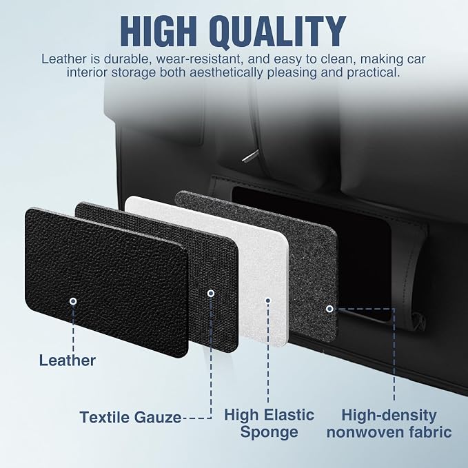 Nilight Car Seatback Organizer 2PCS Black PU Leather Universal | Foldable Tray Tablet Holder Tissue Box Removable Bucket Waterproof Storage Bag for Cars Vans SUVs MPVs Pickup Trucks - Image 3
