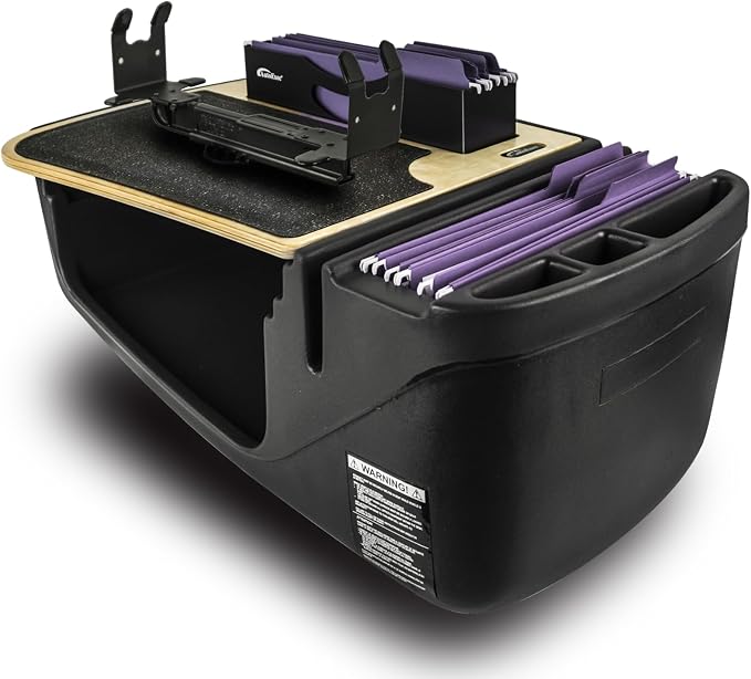 AutoExec AE-FMEF-PS-11M Efficiency FileMaster Car Desk for Your Vehicle Workstation and Mobile Office, Natural with Printer Stand by AutoExec