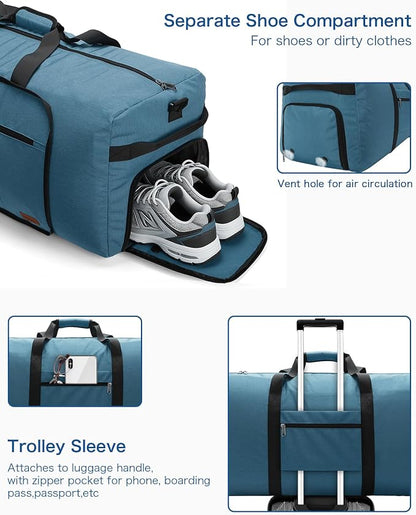 80L EXTRA LARGE Duffle Bag for Travel, 26" Foldable Travel Duffel Bag with Shoe Compartment for Men Women, Waterproof & Tear Resistant (Light Blue, EXTRA LARGE, 80L) - Image 4