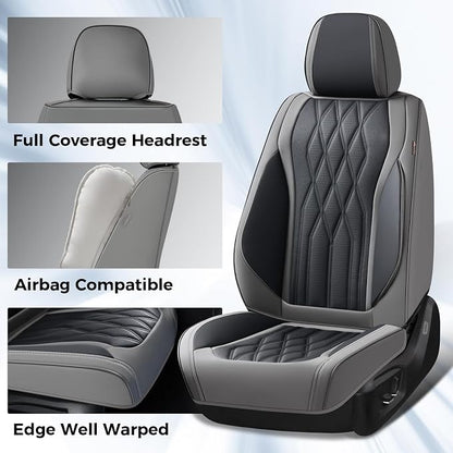Coverado Seat Covers FullSet, 5 Seats Car Seat Protector, Waterproof Nappa Leather Cushion, Front & Rear Fit for Most Sedans SUV Pick-up Truck-Gray&Black - Image 5
