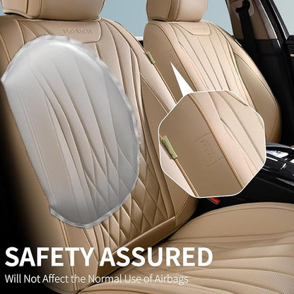 FLORICH Front Car Seat Covers, Leather Automotive Seat Covers for Cars, Airbag Compatible, Waterproof&Breathable, Luxury Car Seat Covers Fit Most Vehicles - Beige - Image 2
