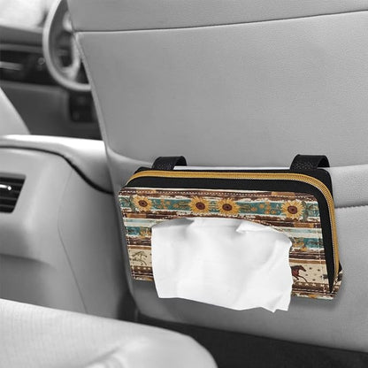 Biyejit 2 Pack Car Tissue Holder, Aztec Sunflower Horse Premium Sun Visor Napkin Case, Hanging Car Accessories Used to Organize Paper Towels and Storage Small Items - Image 4