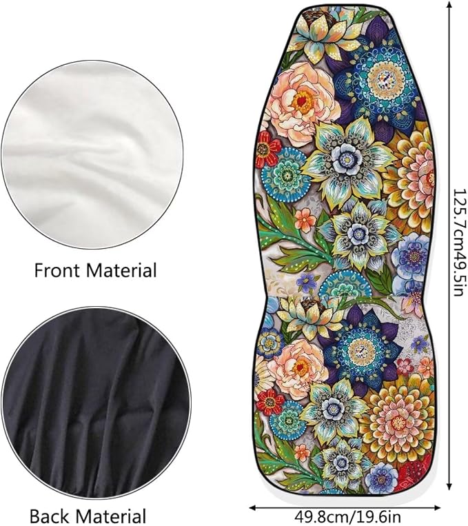 Boho Floral Front Car Seat Covers Set of 2 for Women, Universal Fit Bucket Seat Protectors for Cars, SUVs, Sedans and Trucks, Soft Breathable Polyester, Front Seats Only - Image 6