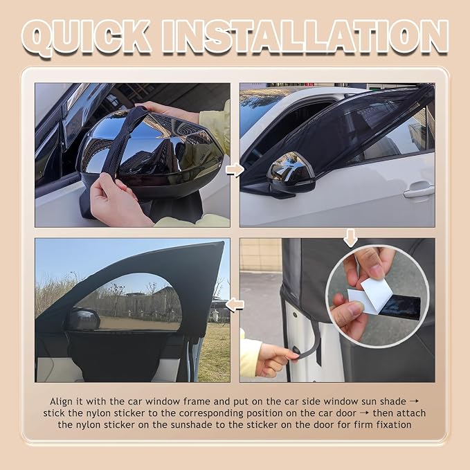 4PCS Zipper Car Window Shades for Side Window,Blackout & Mesh Car Windows Screens for Camping & Privacy,Breathable Front/Rear Cars Windows Covers with Nylon Stickers - Image 5