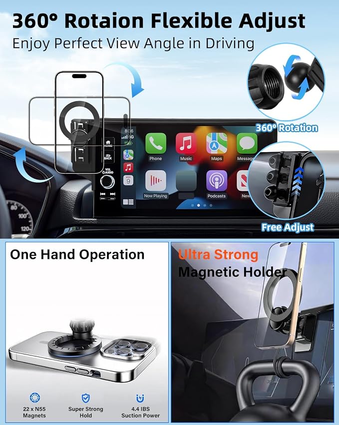 PZK Car Phone Holder for 2023-2026 Toyota BZ4X/ Subaru Solterra Accessories | Custom 8/12.3-Inch Screen Strong Magnetic MagSafe Toyota bz Car Phone Mount Fixed Clip 360° Rotation Not Affect Air Vent - Image 4