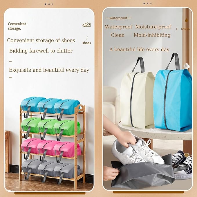 5Pcs XL Travel Shoe Bags Portable Travel Gifts Shoe Organizer with Zipper Closure, Waterproof Nylon Shoe Storage Organizer with Handle Travel Bags For Men and Women, Beige - Image 6