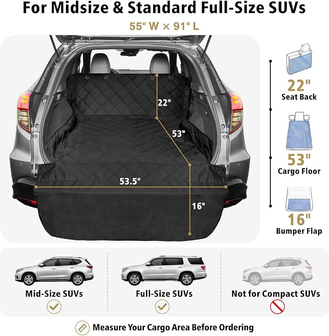 F-color SUV Cargo Liner for Dogs - Trunk Cover with Bumper Flap Protector | Water Resistant Pet Cargo Cover with Non-Slip Mat, Dog Car Seat Cover Prevents Scratches Pet Hair Mud Dirt for Midsize SUVs - Image 2