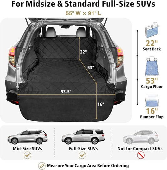 F-color SUV Cargo Liner for Dogs - Trunk Cover with Bumper Flap Protector | Water Resistant Pet Cargo Cover with Non-Slip Mat, Dog Car Seat Cover Prevents Scratches Pet Hair Mud Dirt for Midsize SUVs - Image 2