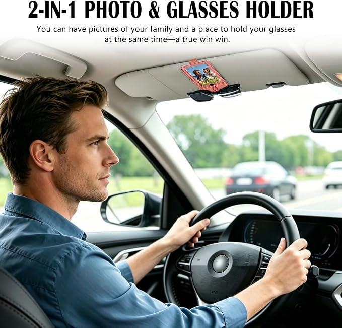 Magnetic 2-in-1 Sunglass & Photo Holder for Car Visor, Leather Anti-Slip No-Fall No-Slide, Fits SUV Truck RV - Image 3