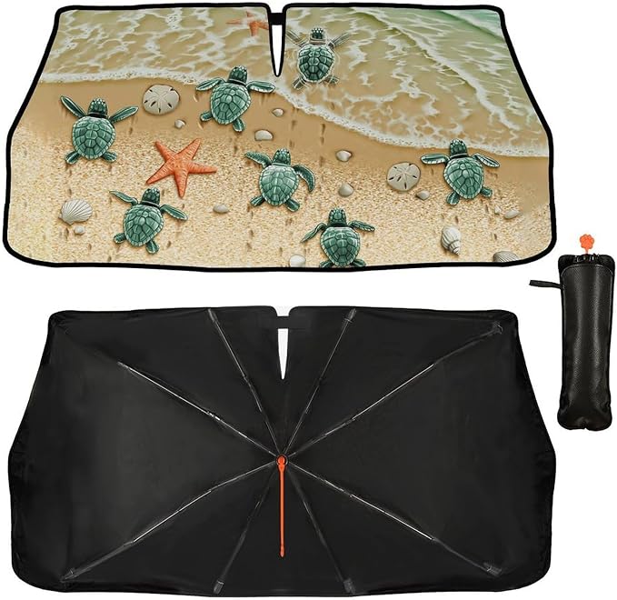 Socira Sea Turtles Car Windshield Sun Shade Umbrella Style Sunshade Funny | Automotive Windshield Sunshade Foldable Front Car Accessories Interior Decor to Keep Vehicle Cool for Most Vehicles 57X30'' - Image 4