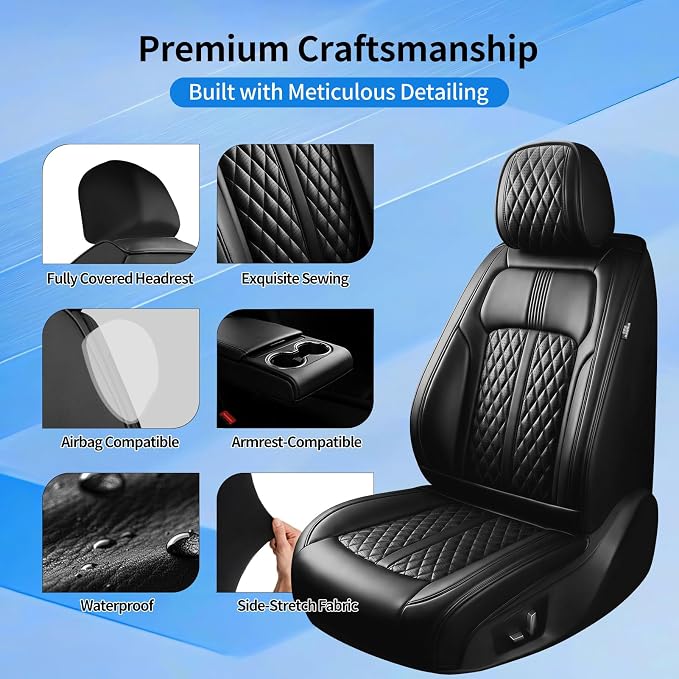 Fit CX-9 Seat Covers Custom Fit for Mazda CX-9 2007-2024, Front Pair | Premium Leather Full Coverage Protectors, Waterproof, Breathable, Scratch Resistant, Easy Wipe, Airbag Compatible, Black - Image 7