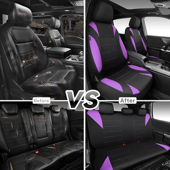 CCAR Pass Neoprene Wetsuit Seat Covers, Waterproof Car Seat Covers Full Sets with 5mm Composite EVA, Universal Fit for Car Sedan, SUV Trucks Anti Slip with Airbag Compatible(Black Purple) - Image 6