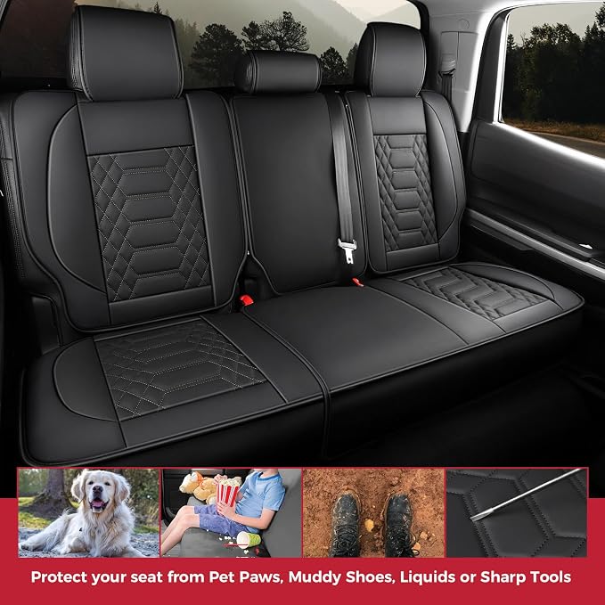 FREESOO Custom for Toyota Tundra Seat Covers 2022-2026 Crewmax Double Cab | Custom Fit, Full Set, 60/40 Split Bench, Waterproof Leather, for Truck Toyota Tundra Accessories, Black - Image 7
