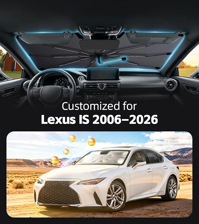 Windshield Sun Shade for Lexus is 2006-2026 with 360° Rotating Shaft | Custom Fit Umbrella Sunshade for UV Blocking, Interior Heat Protection, Easy Storage, UPF 50+ Cool Windshield Cover - Image 2