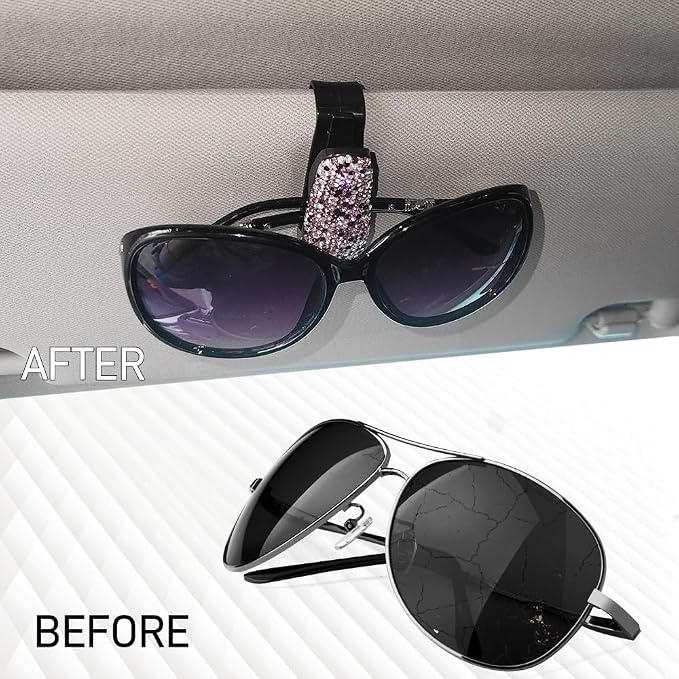 2PCS Bling Rhinestone Car Sun Visor Glasses Holders with Anti-Scratch Sponge, Sunglass Holder for Car, Ticket Card Clip Sunglasses Mount, Auto Eyeglass Hanger Clip for Women Girls (Purple) - Image 6