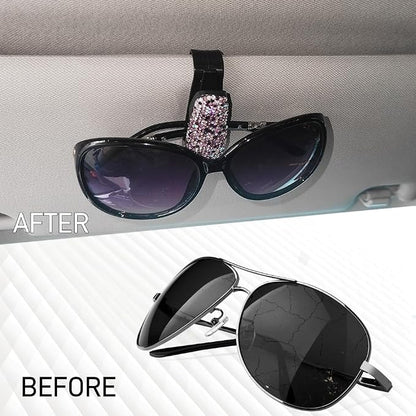 2PCS Bling Rhinestone Car Sun Visor Glasses Holders with Anti-Scratch Sponge, Sunglass Holder for Car, Ticket Card Clip Sunglasses Mount, Auto Eyeglass Hanger Clip for Women Girls (Purple) - Image 6